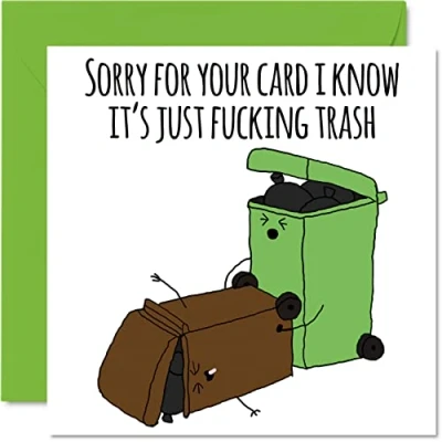 Abbildung von Geburtstagskarten für Männer und Frauen F*cking Trash Lustige Happy Birthday Karte Freund, Kollege, Bruder, Schwester, Mutter, Vater, Tante, Onkel, 145mm x 145mm, Bday Grußkarten Ihn Sie
