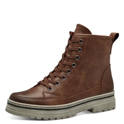 Abbildung von MARCO TOZZI Damen Stiefeletten zum Schnüren Flach mit Reißverschluss, Braun (Cognac), 39 EU