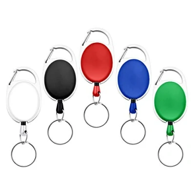 Abbildung von Fushing 5 Farben Einziehbare Abzeichenhalter Carabiner Rollen Schlüsselhalter Ketten mit Metall Split Ring (5 Stück)