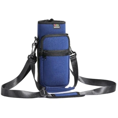 Abbildung von Nuovoware Flaschenhalter Trinkflasche Molle Beutel 25oz/710ml, Isolierte Neopren Kessel mit Schultergurt und Front Reißverschluss Tasche für Wandern Laufen Radfahren Jagd Reisen Dunkelblau