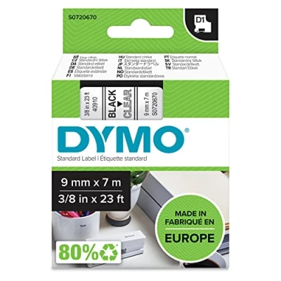 Abbildung von DYMO Original D1 Etikettenband schwarz auf transparent 9 mm x 7 m selbstklebendes für LabelManager Beschriftungsgerät