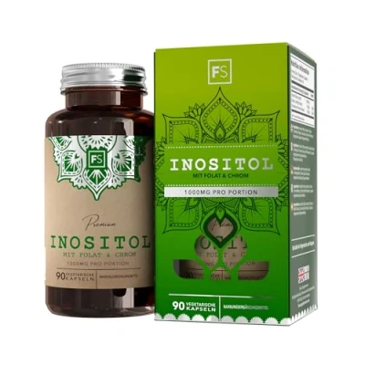 Abbildung von FS Myo Inositol 1000mg mit Folsäure 200mg &amp; Chrom Picolinat 100mg Hochdosiert Kapseln Energieverstärker und Verbessert den Schlaf 90 Vegane Ohne GVO Milch, Gluten Allergen Frei