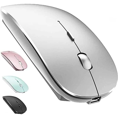 Abbildung von LEAPEST Kabellose Bluetooth Maus für MacBook Pro/Air/Mac/iPad/Laptop/Desktop/Mac/PC/Computer/Telefon Tragbare schlanke, leise Büromäuse mit USB C Adapter 2,4 GHz Mäuse Kabellos (Silber)