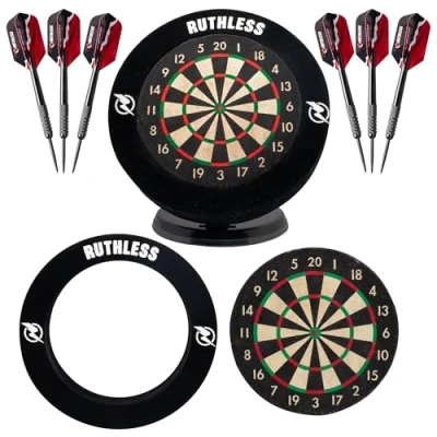 Abbildung von Ruthless Mini Dartscheiben Set mit Surround und extra Dartpfeilen, Miniatur Darts für Zuhause Büro, inklusive 2 Sets Stahlspitzen Dartpfeile (BX251)