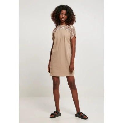 Abbildung von Urban Classics Ladies LACE TEE Dress Freizeitkleid, Damen, Größe: Large, Softtaupe