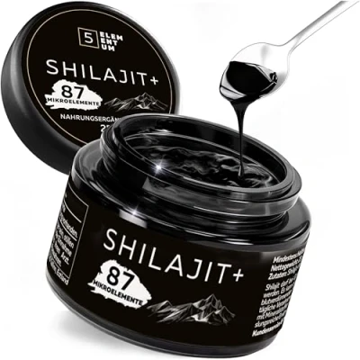 Abbildung von Shilajit Original Himalaya 80% Fulvinsäure 25g Premium Mumijo Hochdosiert, Handgeerntet von verschneiten Hängen des auf 6.000m Höhe Inkl. 500mg Dosierlöffel