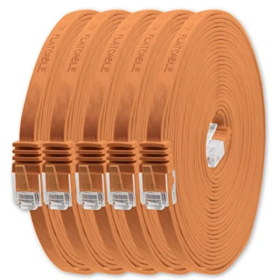 Abbildung von 1m Orange 5 Stück Cat.6 Flaches Netzwerkkabel Cat6 Flachkabel Ultra Flach Patchkabel 1000 Mbit/s Gigabit LAN (RJ45) Slim Micro