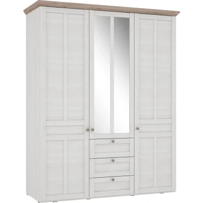 Abbildung von FORTE ILOPPA Schrank 150 160, Kleiderschrank, Drehtürenschrank Landhausstil, 3 türig mit Schubladen, Holzdekor: Schnee Eiche/Nelson Eiche, 155 cm breit x 193 hoch 57 tief