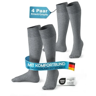 Abbildung von MEDOLY Kniestrümpfe Herren &amp; Damen (4 Paar) mit 80% Baumwolle, Komfortbund Strümpfe ohne einschneidenden Bund Naht