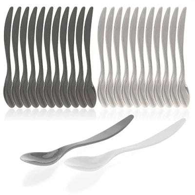 Abbildung von com four® 24x Eierlöffel aus Kunststoff wiederverwendbare Dessertlöffel BPA freie Plastiklöffel für Babynahrung, Marmelade, Dips spülmaschinenfestes Mehrwegbesteck (24 Stück grau)