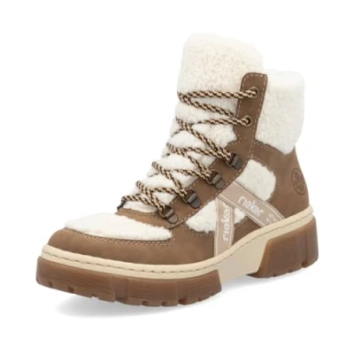 Abbildung von Rieker Damen Schnürstiefeletten X8611, Frauen Stiefeletten, lose Einlage,schnürboots,Winterstiefeletten,Winterschuhe,beige Kombi (60),36 EU / 3.5 UK