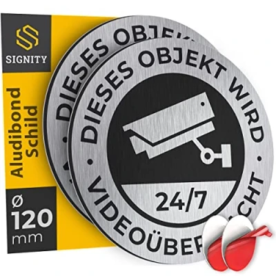 Abbildung von 2 er SIGNITY Alu Schild Videoüberwachung (fi 120mm klein) Warnschild Kamera Überwachung ideal zur Attrappe Aluminium Achtung für Privatgrundstück