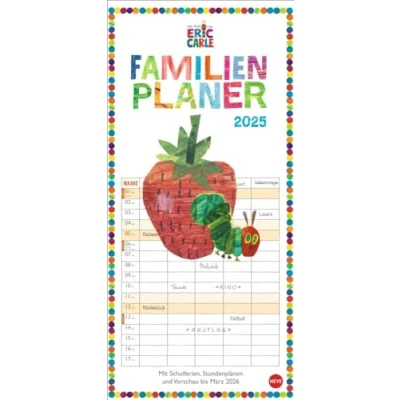 Abbildung von Die kleine Raupe Nimmersatt Familienplaner 2025: Familienkalender mit 5 Spalten. Liebevoll illustrierter Wandkalender Schulferien und Stundenplänen. (Familienplaner Heye)