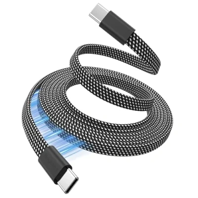 Abbildung von Magtame Magnetic USB C Kabel 1.5M Flachgewickeltes auf 60W(3A), Einziehbares Typ Schnellladekabel, Flexibles Kompatibel für Phone 15 Pro Max, Samsung, Pad, Schwarz
