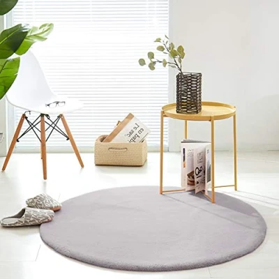 Abbildung von Teppich Wölkchen Fell Rund, Fellteppich Kunstfell Waschbar, Hasenfell, Kaninchenfell Flauschiger Wohnzimmer, Bettvorleger Schlafzimmer Grau Rund 120cm