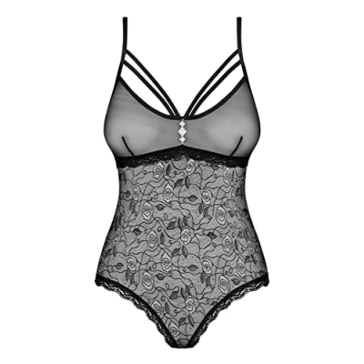 Abbildung von Obsessive entzückender Body aus feinem, transparentem Netz mit Rosenmotiv, schwarz (Large/X Large)