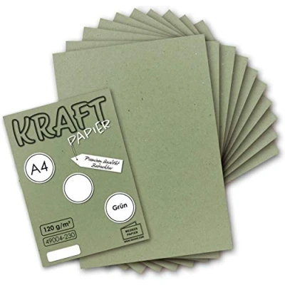 Abbildung von 50 Blatt Vintage Kraftpapier in Grün DIN A4 120g grünes Recycling Papier, komplett ökologischer Brief Bogen Briefpapier UmWelt by GUSTAV NEUSER