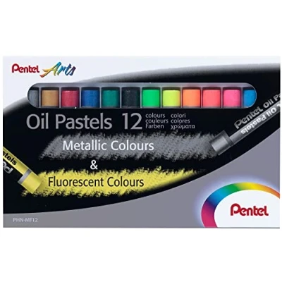 Abbildung von Pentel PHN MF12 Fluoreszierende und metallische Ölkreiden, 12er Set, farblich sortiert