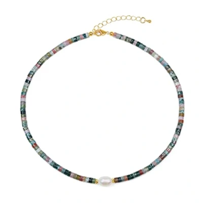 Abbildung von COAI Geschenkideen Damen Choker mit Natürlichen Weißen Süßwasserperlen Indischer Achat Heishi Perlen Halskette