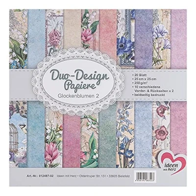 Abbildung von Ideen mit Herz Duo Design Papiere Block 20 Blatt Bastelpapier 25 x cm 250g/m² beidseitig bedruckt Designpapier, Motivpapier ideal für Scrapbooking, Basteln (Glockenblumen 02)