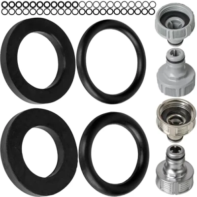 Abbildung von Ersatz Dichtungen Mix Set, 48 Stück, für G 1/2&quot; und 3/4&quot; Zoll, kompatibel mit Gardena 21 26,5 mm Hahnverbinder, Silikon, O Ring Ø 16 x 11, 22,3 17 mm, Flachdichtung 19 24