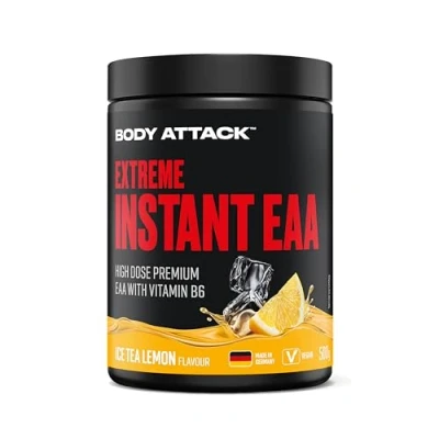 Abbildung von Body Attack Instant EAA Pulver Ice Tea Lemon 500g Made in Germany 8 essentielle Aminosäuren für eine Protein reiche Ernährung &amp; Muskelaufbau Training