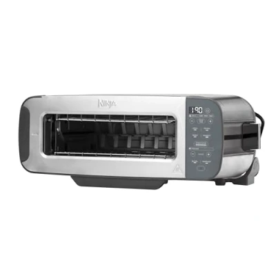 Abbildung von Ninja Foodi 3 in 1 Toaster, Elektrogrill mit Deckel, Panini Presse Flip Design, 7 Kochfunktionen, Toastlinien, Backblech und Krümelschale, Edelstahl, ST202EU