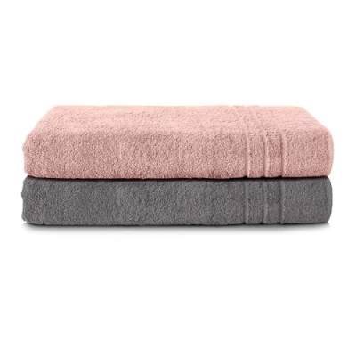 Abbildung von Komfortec 2er Saunatuch Set 70x200 cm aus 100% Baumwolle, XXL Saunatücher, Sauna Handtuch, Weich, Groß, Frottee, Schnelltrocknend, Anthrazit Grau/Blütenrosa