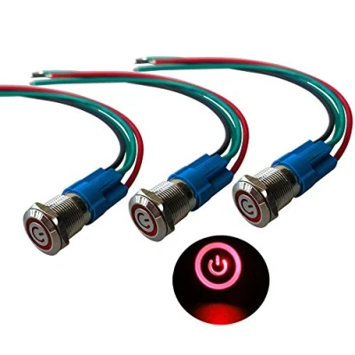 Abbildung von QitinDasen 3Pcs Premium 12mm Selbstsperrender Druckschalter, 12V/24V 3A Auto Zündungs Startschalter, Rot LED Licht IP66 Wasserdichter Metall Drucktaster Schalter, mit Steckdosendraht und Gummi Ring