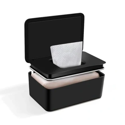 Abbildung von Feuchttücher Box, Feuchttuchspender für Babys, Nachfüllbare Feuchtes Box Toilettenpapier mit Deckel, Aufbewahrungsbox Spender Zuhause und Büro, Schwarz