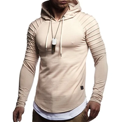 Abbildung von Leif Nelson Herren Kapuzenpullover Slim Fit Baumwolle Anteil Moderner weißer Hoodie Sweatshirt Pulli Langarm schwarzer Pullover Shirt mit Kapuze LN8155 Beige Small