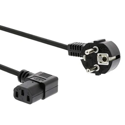 Abbildung von PremiumCord Netzkabel 230V 5m, Stromkabel mit Schutzkontakt gewinkelt auf Kaltgerätebuchse C13 gewinkelt, IEC 320, PC 3 Polig, Farbe schwarz