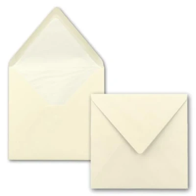 Abbildung von 25x Briefumschläge Quadratisch 16 x cm in Vanille (Creme) Umschläge mit weißem Seidenfutter Kuverts ohne Fenster &amp; Nassklebung Für Einladungskarten zu Hochzeit und Geburtstag