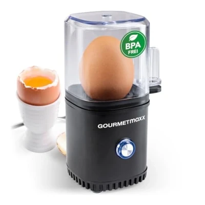 Abbildung von GOURMETmaxx Eierkocher für 1 Ei Egg Boiler mit Eierstecher im Messbecher Cooker 3 Härtegrade deinen Eierbecher Design klein spülmaschinenfeste Teile