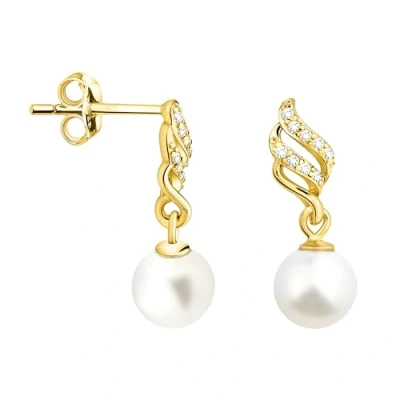 Abbildung von SOFIA MILANI Damen Ohrringe 925 Silber vergoldet/golden &amp; mit Zirkonia Steinen Perlen Ohrstecker E2442