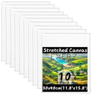 Abbildung von Exerz Keilrahmen 30x40cm, 10er Set, Leinwand aus 100% Baumwolle, 280GSM, 1,7 cm Dick, Dreifach Grundiert, Säurefrei, Mittelkörnig, Acryl und Ölfarben