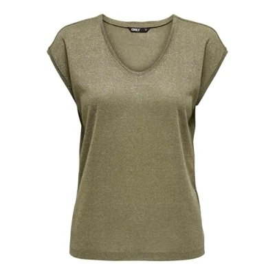 Abbildung von ONLY Damen Onlsilvery S/S V Neck Lurex Jrs Noos Top, Falcon/Detail:tone In Tone Lurex, M EU