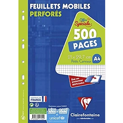 Abbildung von Clairefontaine 11792C Packung mit 250 Blatt Ringbucheinlagen, kariert, 90g, DIN A4, 21x29,7cm, Weiß, 1 Pack