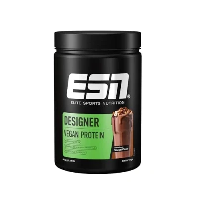Abbildung von ESN Vegan Designer Proteinpulver mit Soja, Hazelnut Nougat, 900 g, cremige Konsistenz, geprüfte Qualität made in Germany