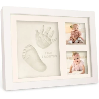 Abbildung von Baby Handabdruck und Fußabdruck Set Gipsabdruck Hand Fuß für Neugeborene Bilderrahmen ​ Dusche Abdruckset(Alpine White)