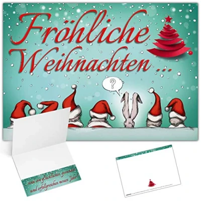 Abbildung von 25er XL Set WEIHNACHTSMÜTZEN Weihnachtskarten zum Aufklappen edle Klappkarten privat &amp; geschäftlich Frohe Weihnachten Karten von BREITENWERK