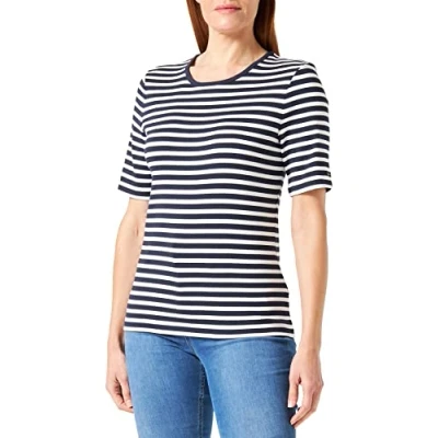 Abbildung von Gant Damen Slim Striped 1X1 Ribbed SS T Shirt MIT Streifen, Evening Blue, XS