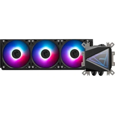 Abbildung von MSI MAG CORELIQUID I360 AIO CPU Wasserkühlung Vergrößerte Kupferkühlplatte, ARGB &amp; LDB Lüfter, Zweikammer Wasserblock, Split Flow Radiator, unterstützt Intel AMD Sockel
