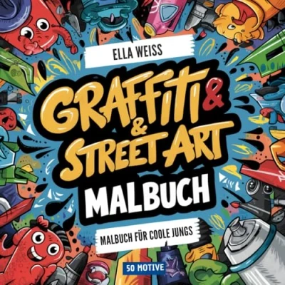 Abbildung von Graffiti &amp; Street Art Malbuch für Jungs Mädchen ab 10 Jahren zum Ausmalen Entspannen: 50 coole Motive (Astronaut, Skateboard, Hip Hop, BMX) Das Geschenk Kinder, Teenager Erwachsene