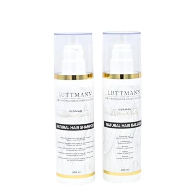 Abbildung von LUTTMANN® Natural Hair Shampoo + Balsam Set je 200 ml Perücken Haarersatz Intensive Pflege für Echthaarperücken, Haarteile sowie Extensions und Haarverlängerungen
