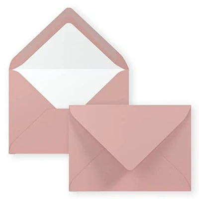 Abbildung von 50x Kuverts in Altrosa Brief Umschläge DIN B6 12,5 x 17,6 cm geripptes Papier weißes Seidenfutter für Weihnachten &amp; festliche Anlässe