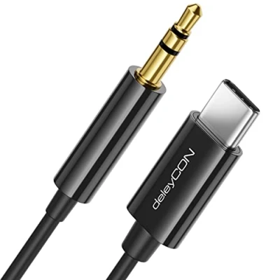 Abbildung von deleyCON 1m USB C zu 3,5 mm Klinke Kabel AUX Klinkenkabel Audio Kompatibel mit Apple Samsung Google Huawei Xiaomi Smartphone Handy Tablet Auto KFZ Kopfhörer Klinkenbuchse Schwarz