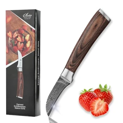 Abbildung von Wakoli Edib Damast Schälmesser I Scharfe 6 cm Klinge aus 67 Lagen Damaststahl mit VG10 Kern und Griff Pakkaholz Profi Küchenmesser, Tourniermesser, Damastmesser in eleganter Box