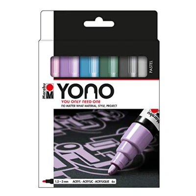 Abbildung von Marabu 1240000004003 YONO Marker Set Pastell mit 6 Farben, vielseitige Acrylstifte japanischer Rundspitze 1,5 3 mm, wasserbasiert, lichtecht und wasserfest, für nahezu alle Untergründe
