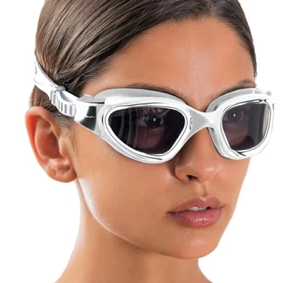 Abbildung von AqtivAqua Polarisiert Schwimmbrille Herren Damen Schwimmbrillen Erwachsene Kinder DX P (Metallic Silber, Polarisiert)